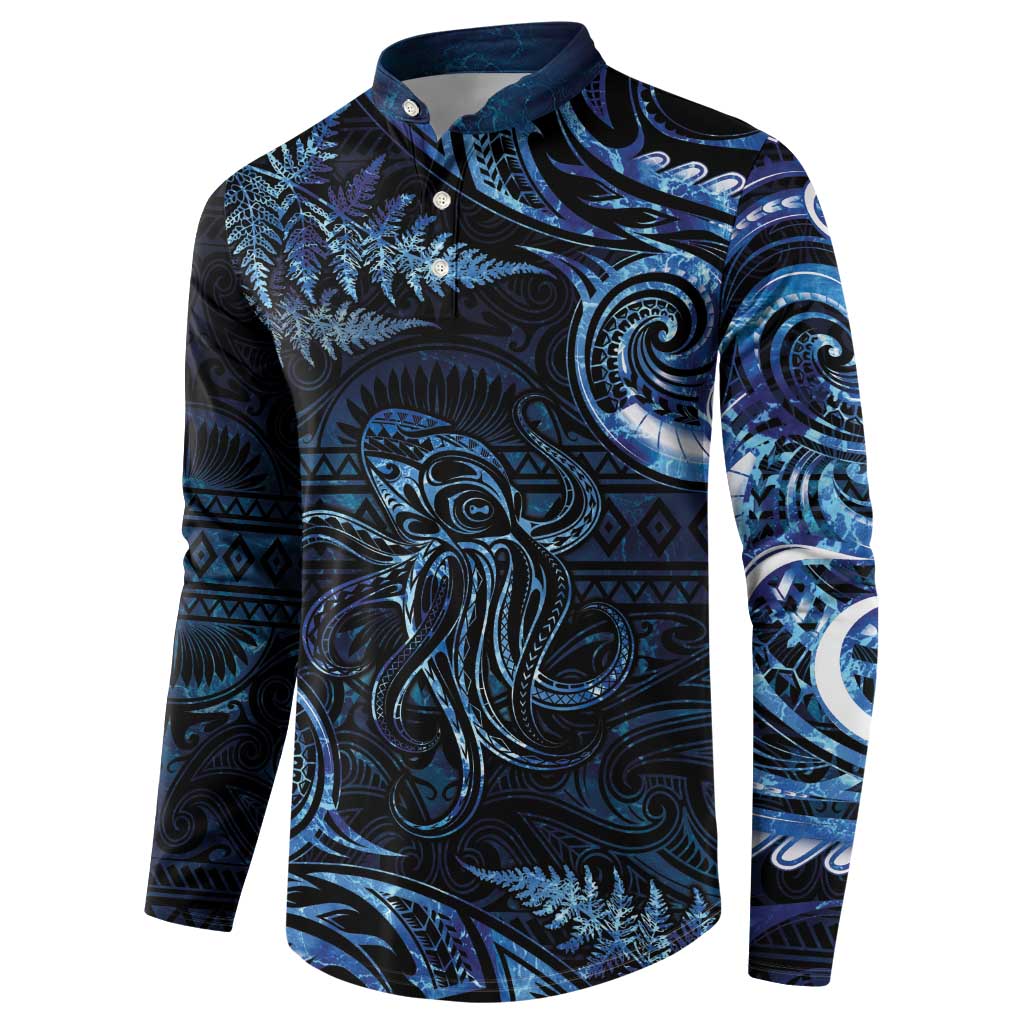 Aotearoa New Zealand Octopus Button Sweatshirt Silver Fern Maori Pattern LT05 - Polynesian Pride