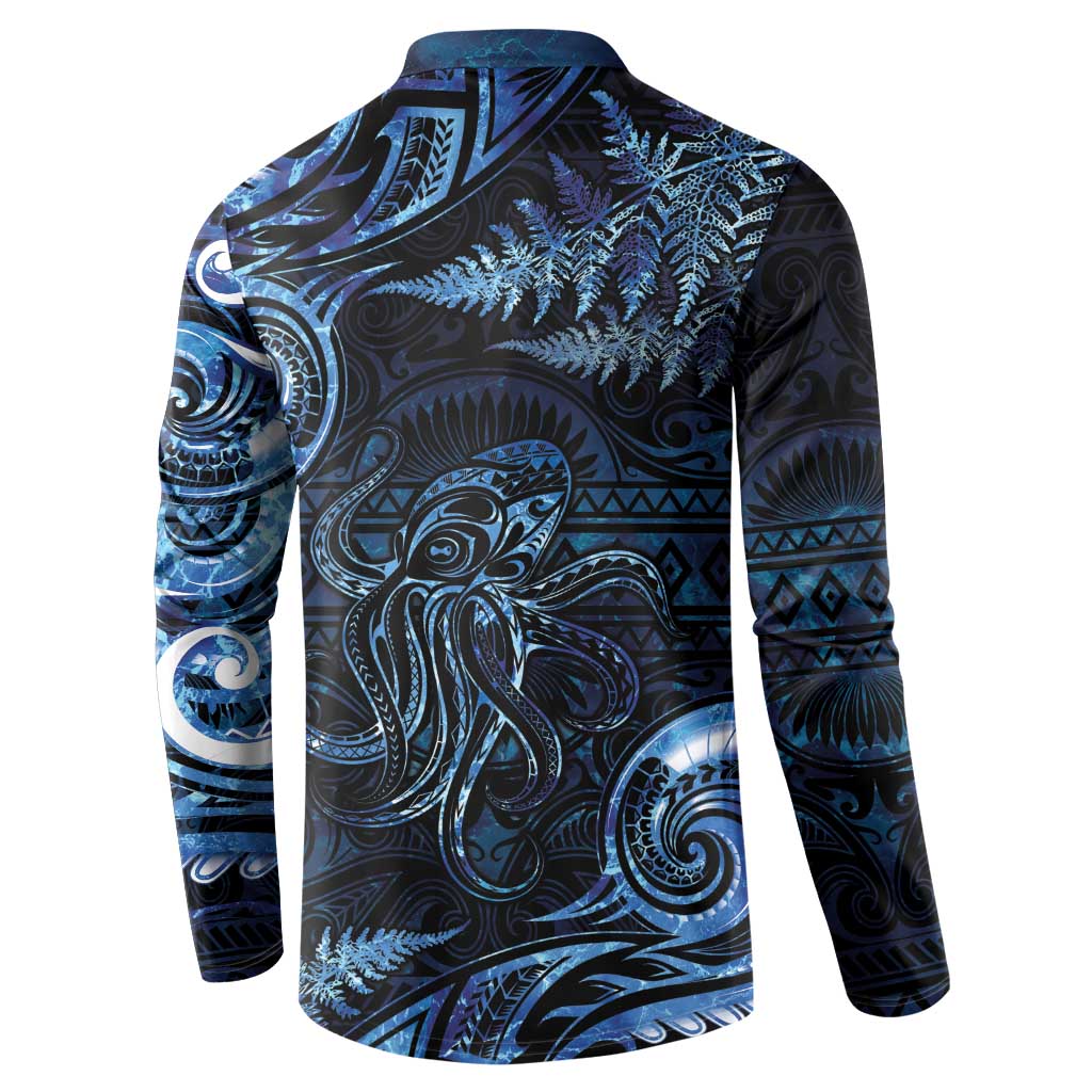 Aotearoa New Zealand Octopus Button Sweatshirt Silver Fern Maori Pattern LT05 - Polynesian Pride