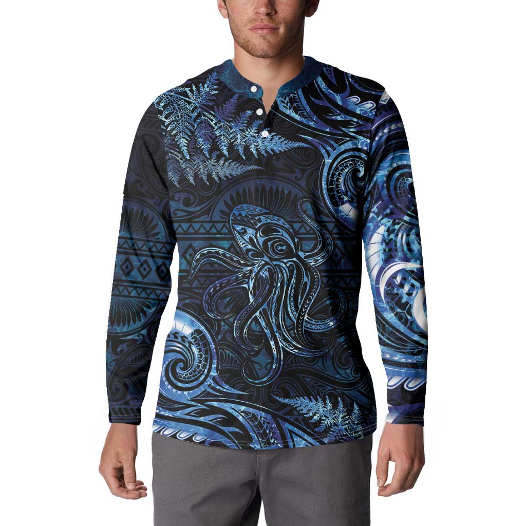 Aotearoa New Zealand Octopus Button Sweatshirt Silver Fern Maori Pattern LT05 - Polynesian Pride