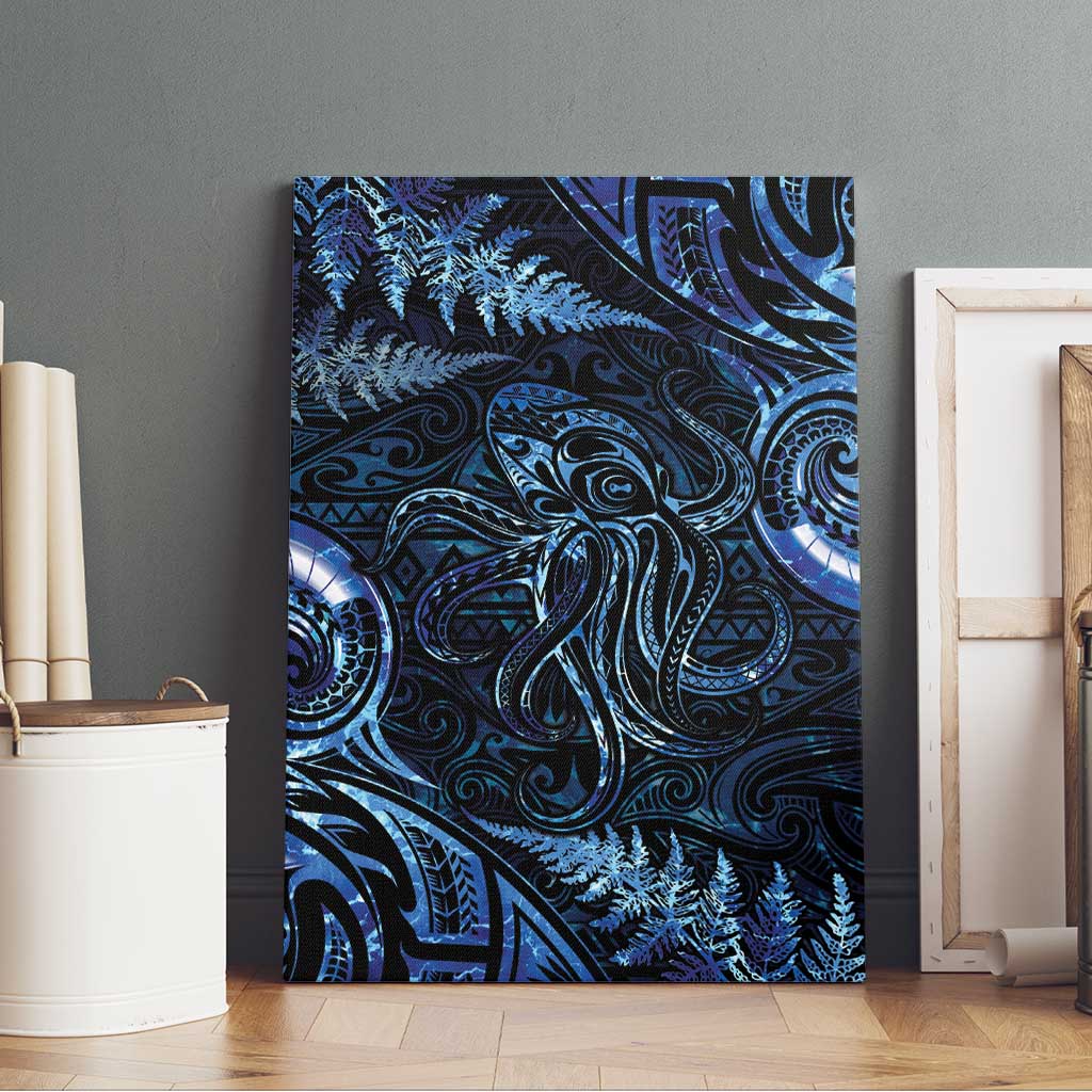Aotearoa New Zealand Octopus Canvas Wall Art Silver Fern Maori Pattern LT05 - Polynesian Pride