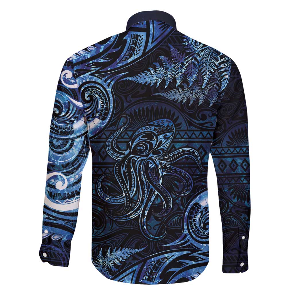 Aotearoa New Zealand Octopus Family Matching Long Sleeve Bodycon Dress and Hawaiian Shirt Silver Fern Maori Pattern LT05 - Polynesian Pride