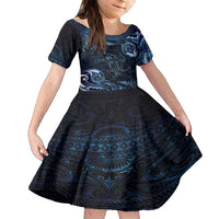 Aotearoa New Zealand Octopus Family Matching Tank Maxi Dress and Hawaiian Shirt Silver Fern Maori Pattern LT05 Daughter's Dress Blue - Polynesian Pride