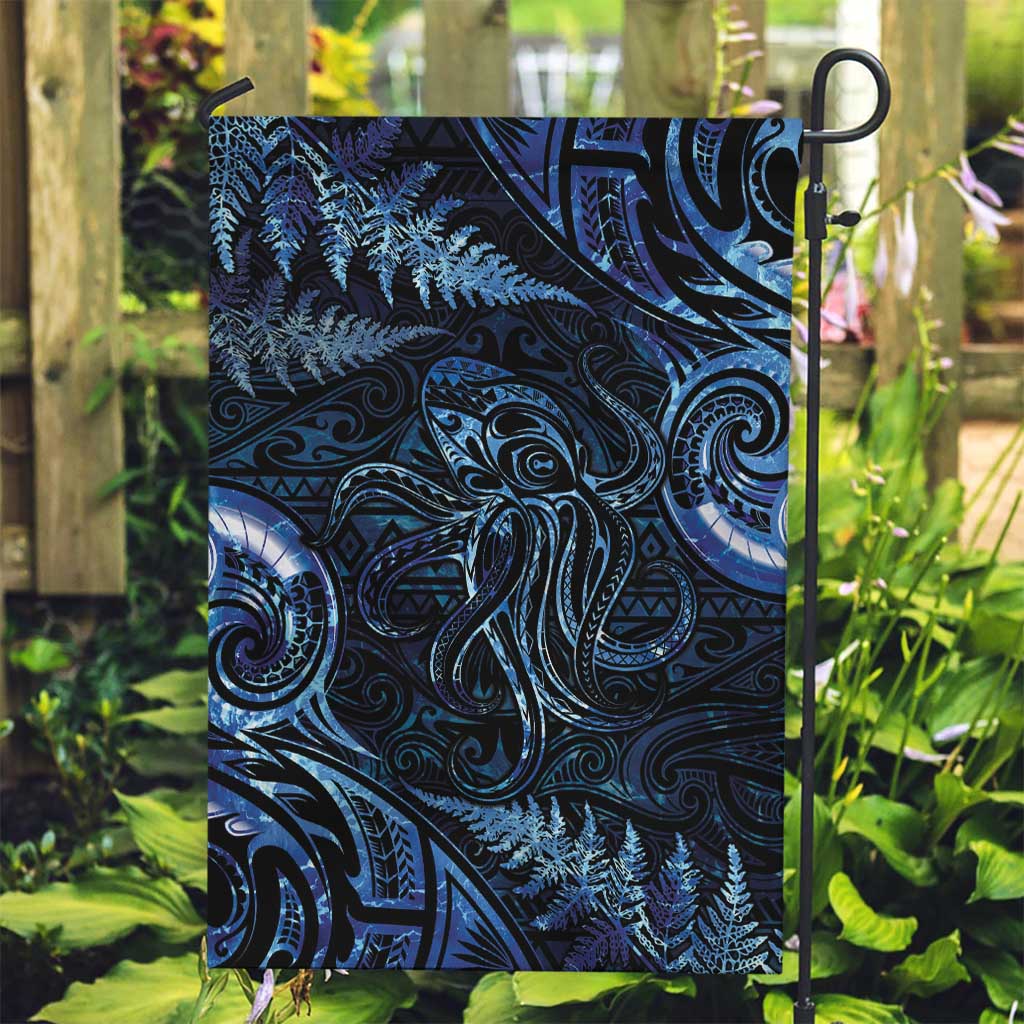 Aotearoa New Zealand Octopus Garden Flag Silver Fern Maori Pattern LT05 Garden Flag Blue - Polynesian Pride