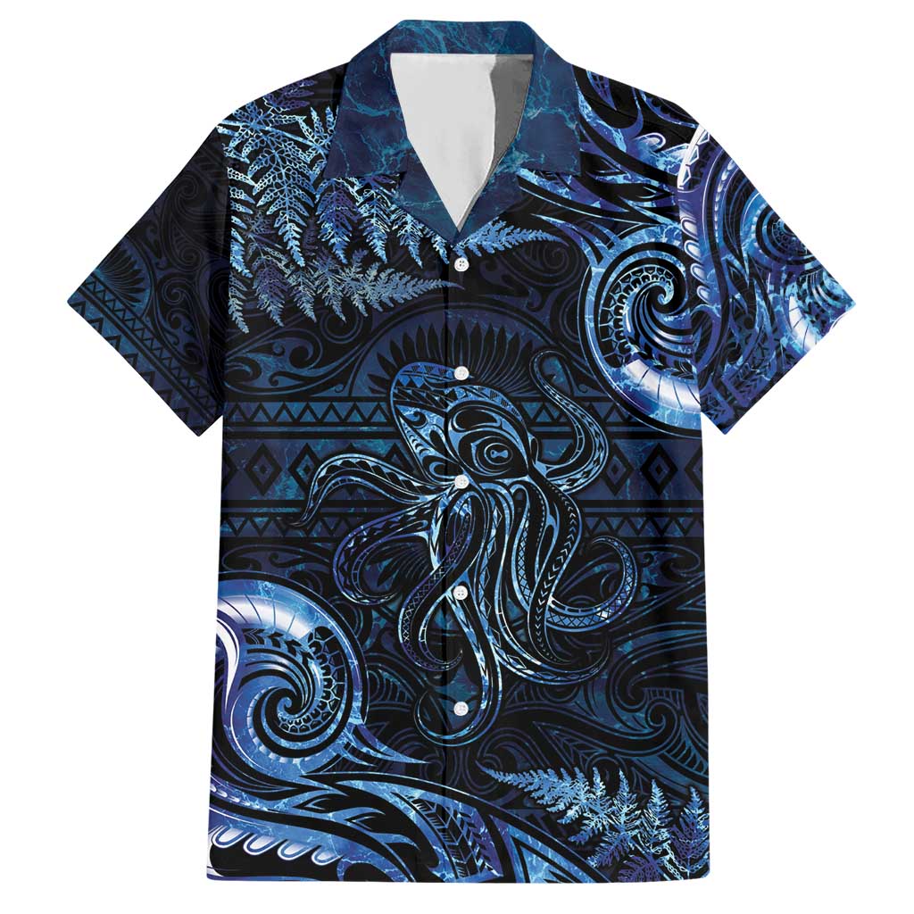 Aotearoa New Zealand Octopus Hawaiian Shirt Silver Fern Maori Pattern LT05 Blue - Polynesian Pride