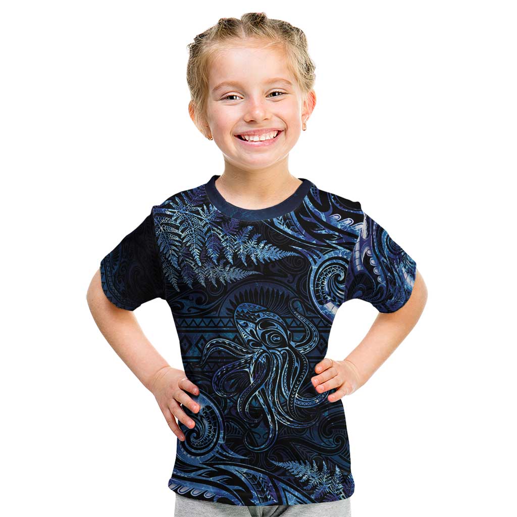 Aotearoa New Zealand Octopus Kid T Shirt Silver Fern Maori Pattern