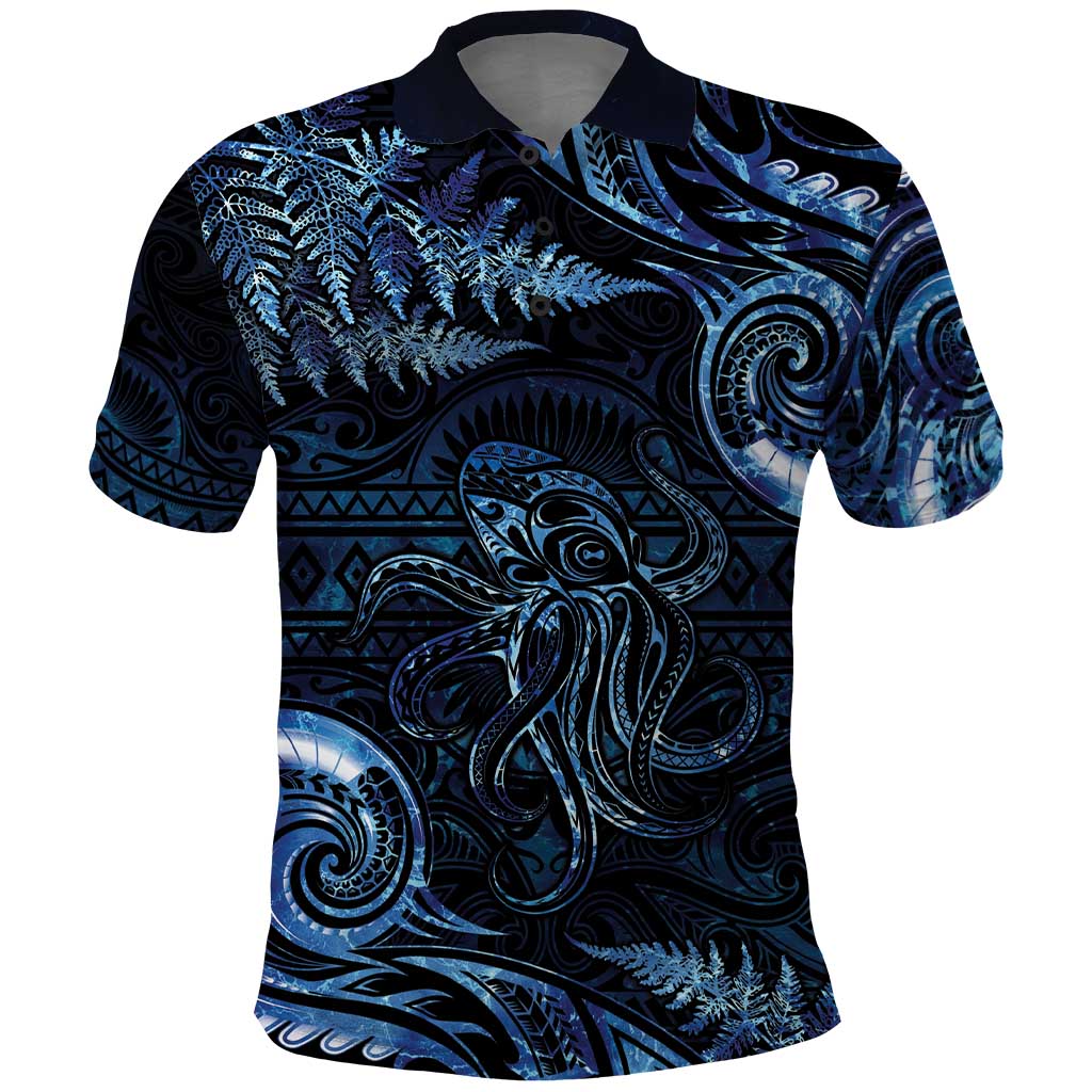 Aotearoa New Zealand Octopus Polo Shirt Silver Fern Maori Pattern