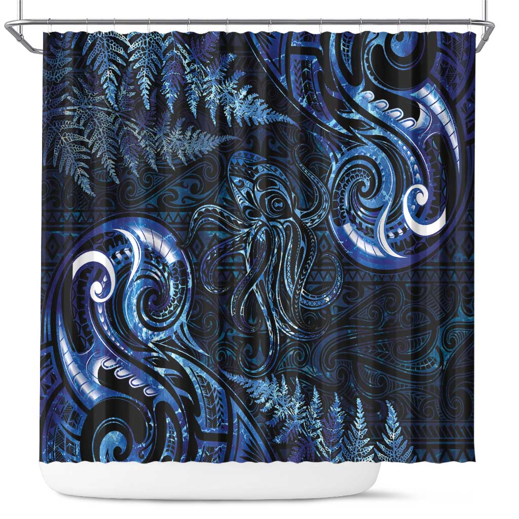Aotearoa New Zealand Octopus Shower Curtain Silver Fern Maori Pattern