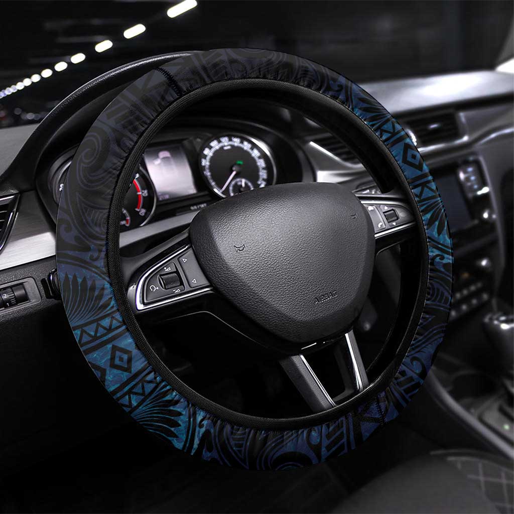 Aotearoa New Zealand Octopus Steering Wheel Cover Silver Fern Maori Pattern LT05 Universal Fit Blue - Polynesian Pride