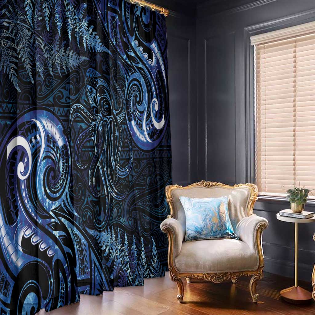 Aotearoa New Zealand Octopus Window Curtain Silver Fern Maori Pattern LT05 - Polynesian Pride