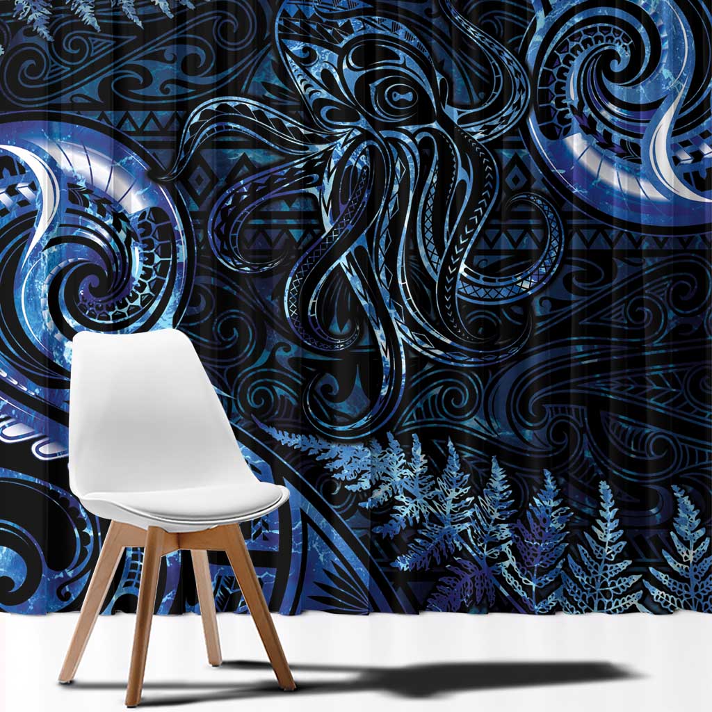 Aotearoa New Zealand Octopus Window Curtain Silver Fern Maori Pattern LT05 - Polynesian Pride
