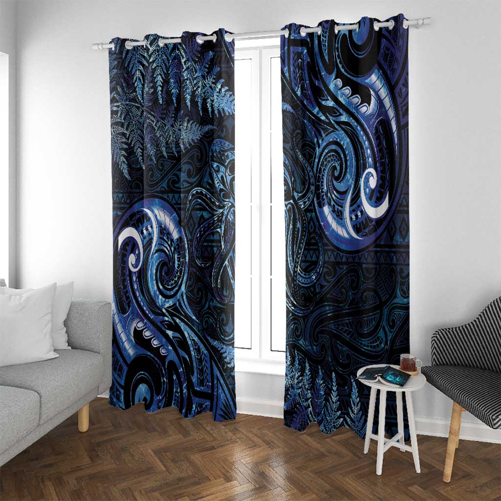 Aotearoa New Zealand Octopus Window Curtain Silver Fern Maori Pattern LT05 With Grommets Blue - Polynesian Pride