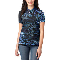 Aotearoa New Zealand Octopus Women Polo Shirt Silver Fern Maori Pattern
