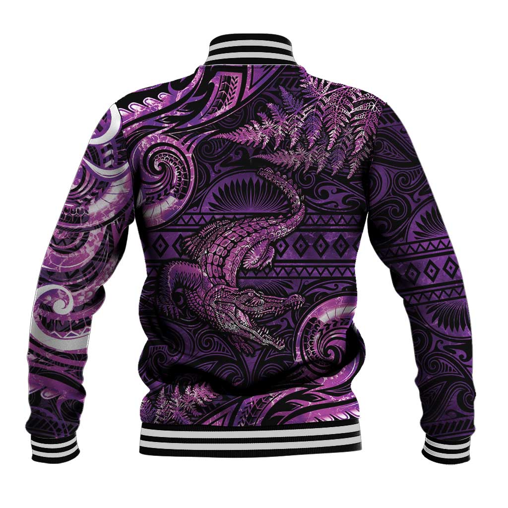 Aotearoa New Zealand Crocodile Baseball Jacket Silver Fern Maori Pattern LT05 - Polynesian Pride