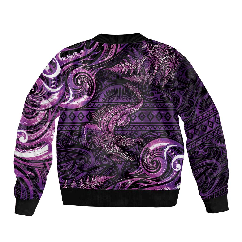 Aotearoa New Zealand Crocodile Bomber Jacket Silver Fern Maori Pattern