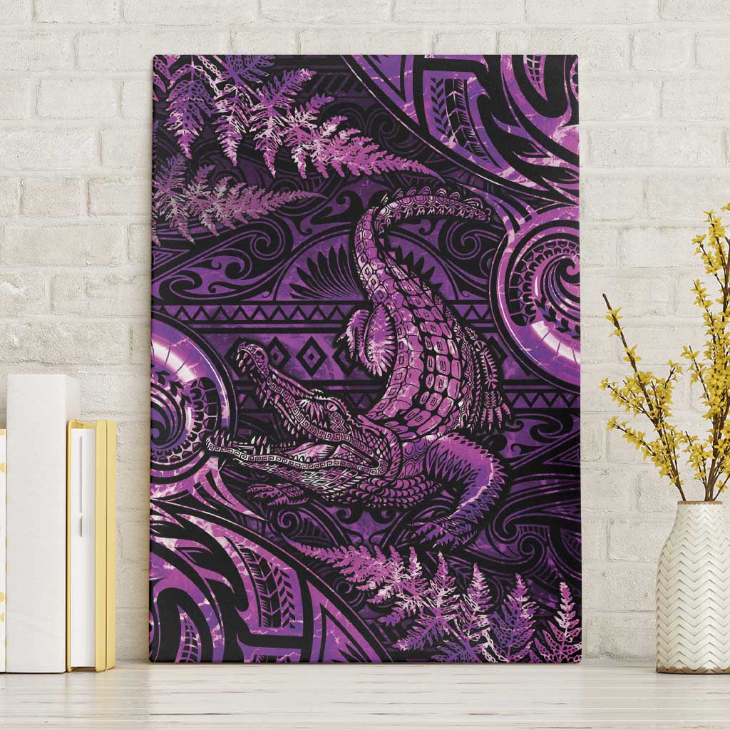Aotearoa New Zealand Crocodile Canvas Wall Art Silver Fern Maori Pattern LT05 Without Frame Purple - Polynesian Pride