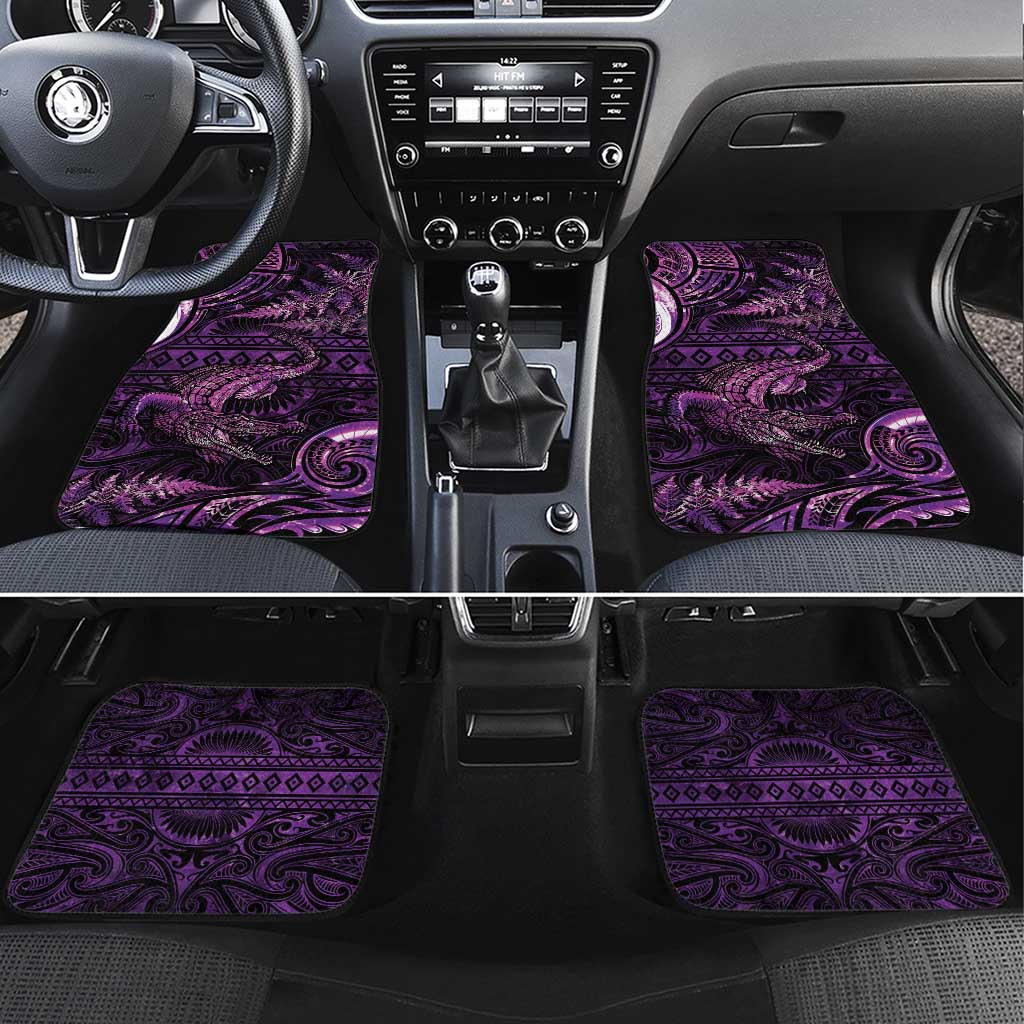 Aotearoa New Zealand Crocodile Car Mats Silver Fern Maori Pattern LT05 Set 4pcs Purple - Polynesian Pride