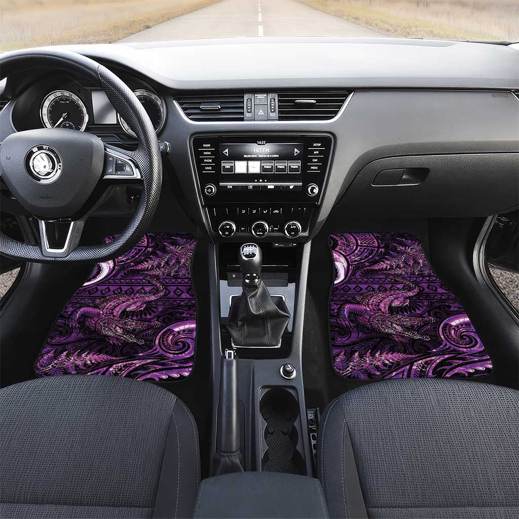 Aotearoa New Zealand Crocodile Car Mats Silver Fern Maori Pattern LT05 Set 2pcs - Front Purple - Polynesian Pride