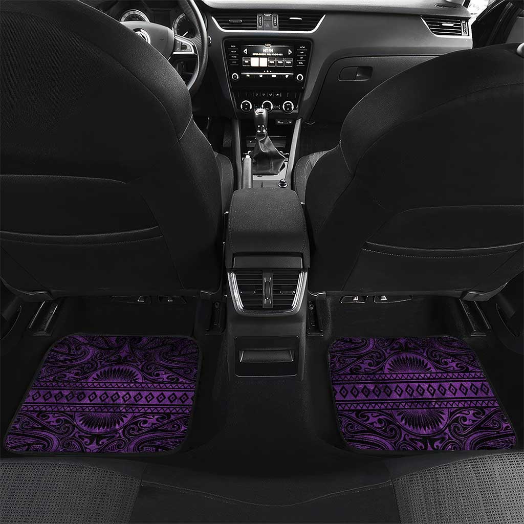 Aotearoa New Zealand Crocodile Car Mats Silver Fern Maori Pattern LT05 Set 2pcs - Back Purple - Polynesian Pride