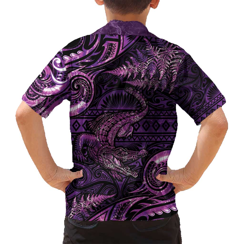 Aotearoa New Zealand Crocodile Family Matching Long Sleeve Bodycon Dress and Hawaiian Shirt Silver Fern Maori Pattern