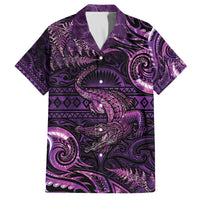 Aotearoa New Zealand Crocodile Family Matching Off The Shoulder Long Sleeve Dress and Hawaiian Shirt Silver Fern Maori Pattern