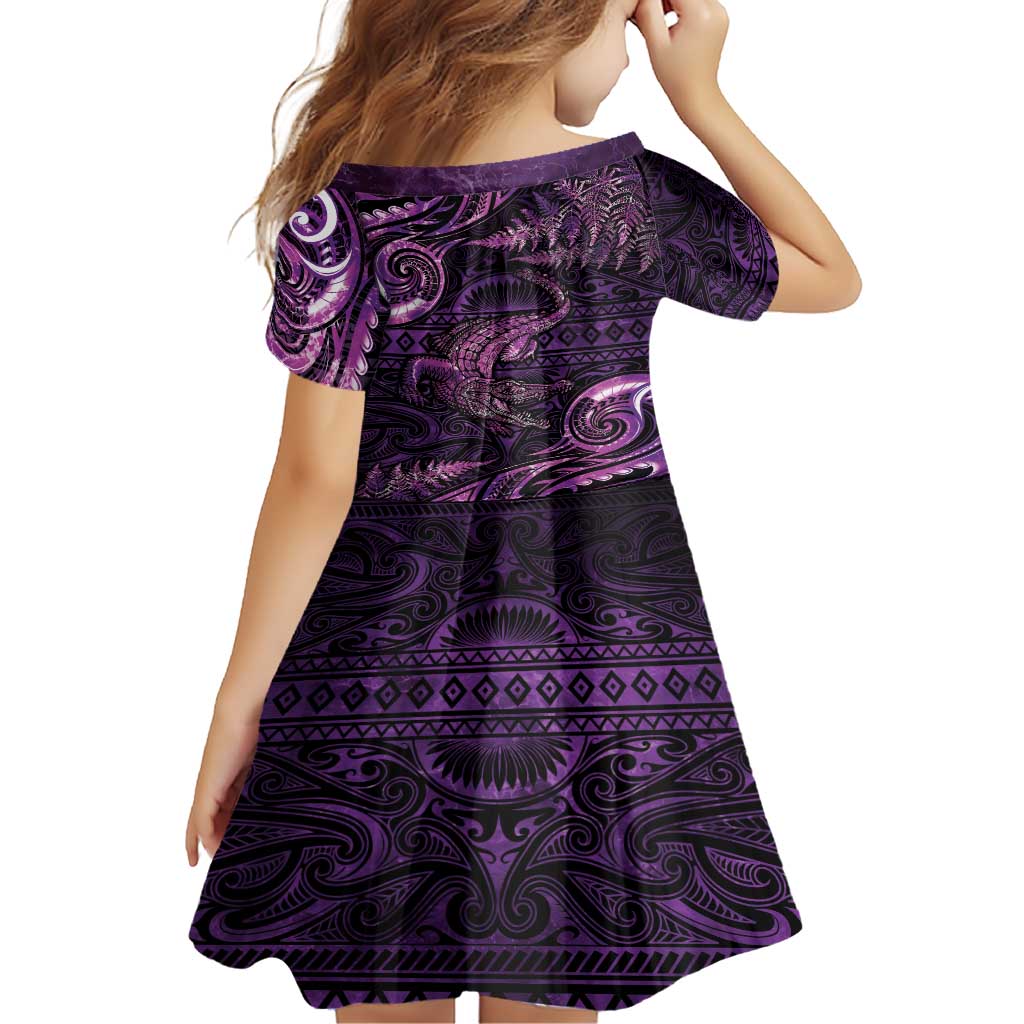 Aotearoa New Zealand Crocodile Family Matching Short Sleeve Bodycon Dress and Hawaiian Shirt Silver Fern Maori Pattern