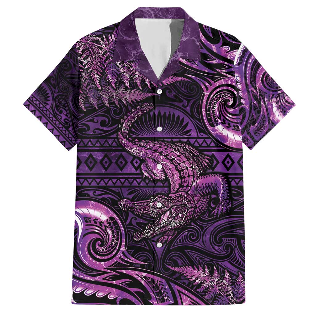 Aotearoa New Zealand Crocodile Hawaiian Shirt Silver Fern Maori Pattern LT05 Purple - Polynesian Pride