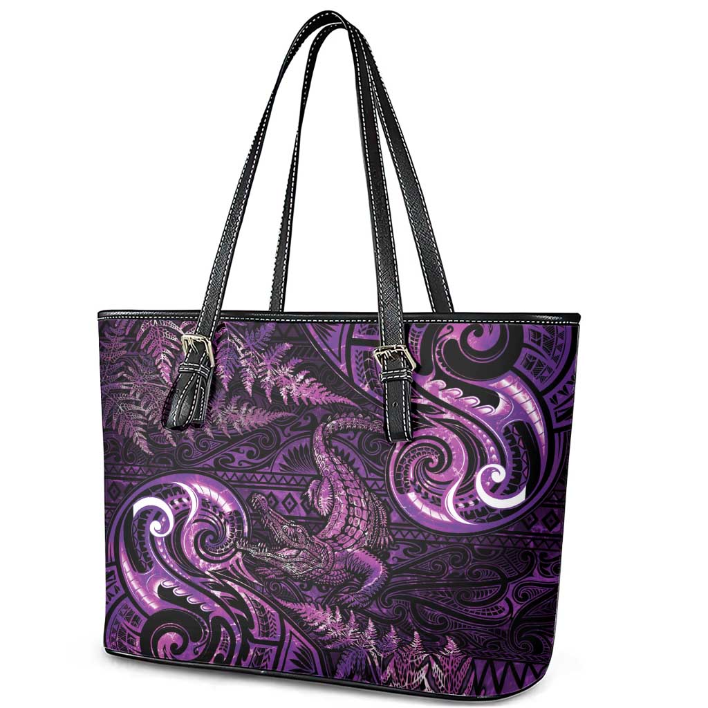 Aotearoa New Zealand Crocodile Leather Tote Bag Silver Fern Maori Pattern LT05 - Polynesian Pride
