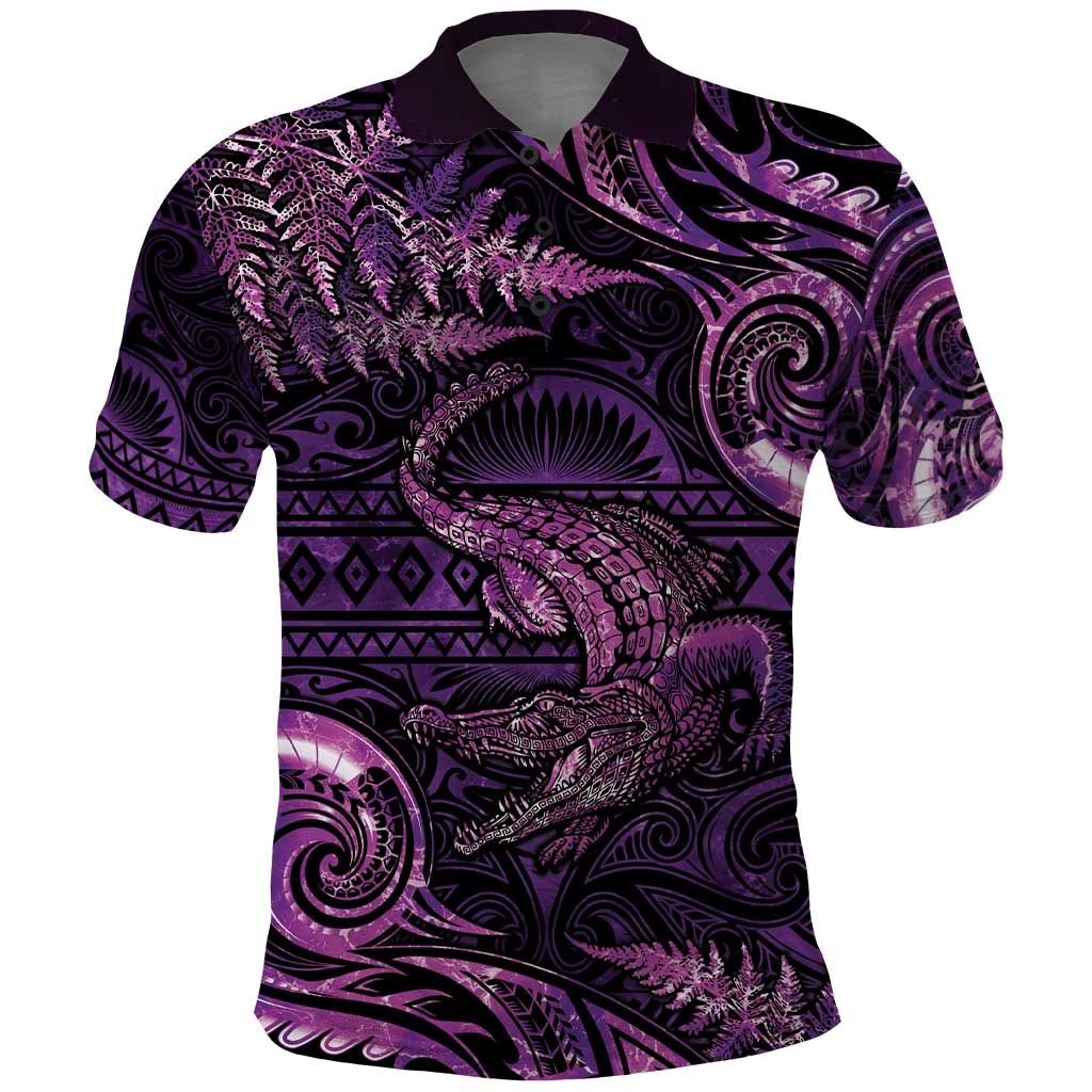 Aotearoa New Zealand Crocodile Polo Shirt Silver Fern Maori Pattern