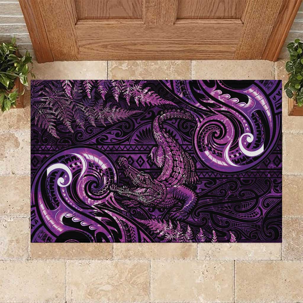 Aotearoa New Zealand Crocodile Rubber Doormat Silver Fern Maori Pattern LT05 Purple - Polynesian Pride