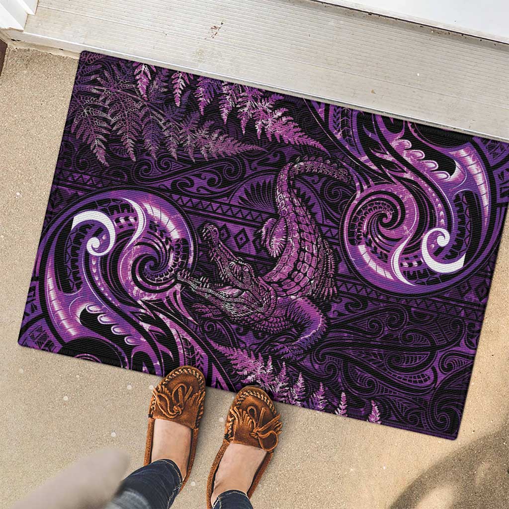 Aotearoa New Zealand Crocodile Rubber Doormat Silver Fern Maori Pattern LT05 - Polynesian Pride