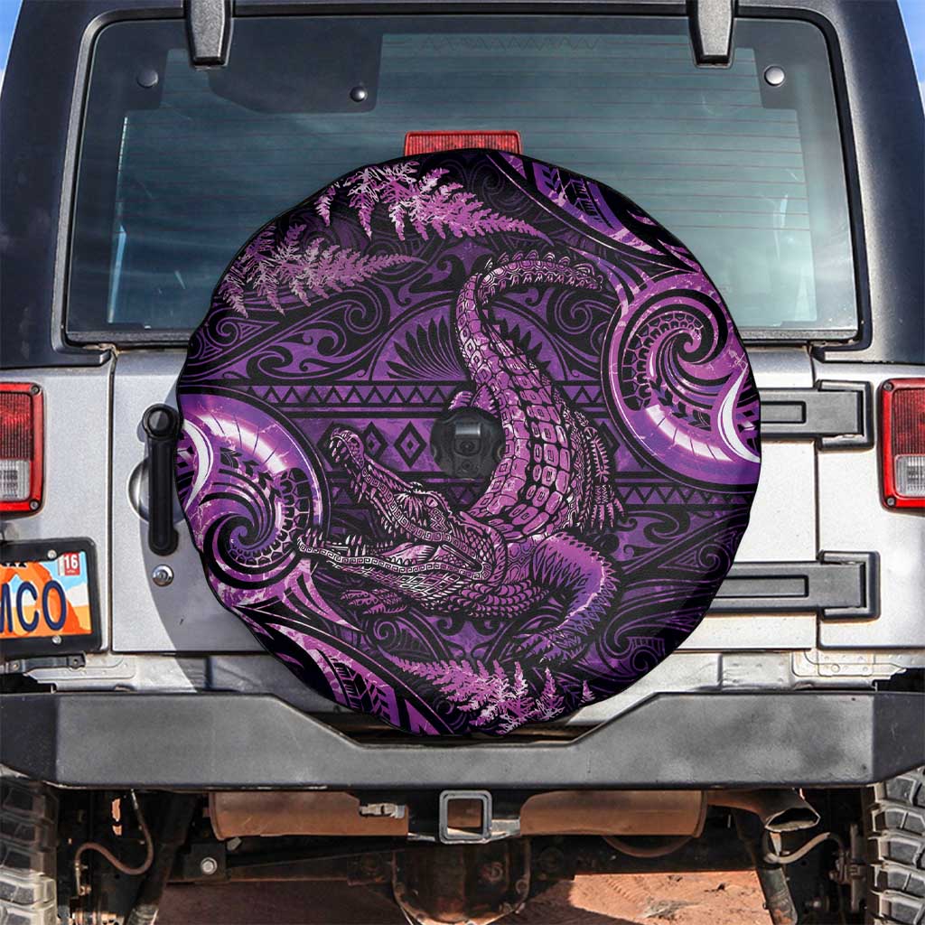 Aotearoa New Zealand Crocodile Spare Tire Cover Silver Fern Maori Pattern LT05 Purple - Polynesian Pride