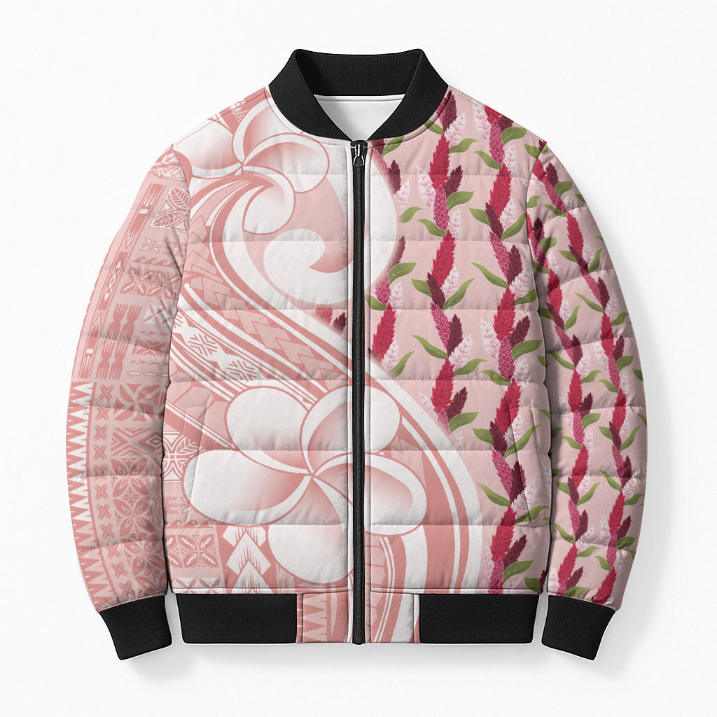 Samoa Teuila Bomber Puffer Jacket Pink Samoan Siapo Motifs