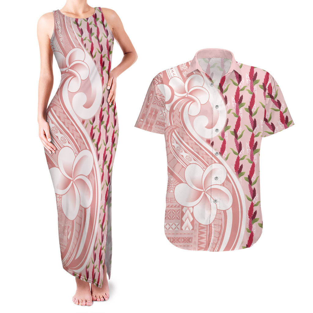 Samoa Teuila Couples Matching Tank Maxi Dress and Hawaiian Shirt Pink Samoan Siapo Motifs LT05 Pink - Polynesian Pride