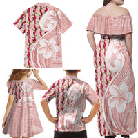 Samoa Teuila Family Matching Off Shoulder Maxi Dress and Hawaiian Shirt Pink Samoan Siapo Motifs