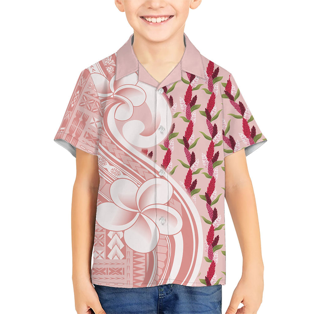 Samoa Teuila Family Matching Off Shoulder Maxi Dress and Hawaiian Shirt Pink Samoan Siapo Motifs