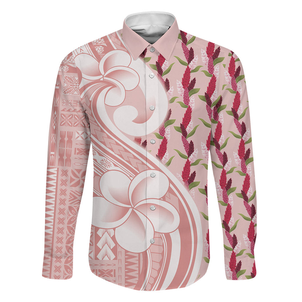 Samoa Teuila Family Matching Off Shoulder Short Dress and Hawaiian Shirt Pink Samoan Siapo Motifs