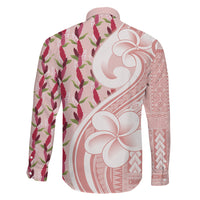 Samoa Teuila Family Matching Off Shoulder Short Dress and Hawaiian Shirt Pink Samoan Siapo Motifs