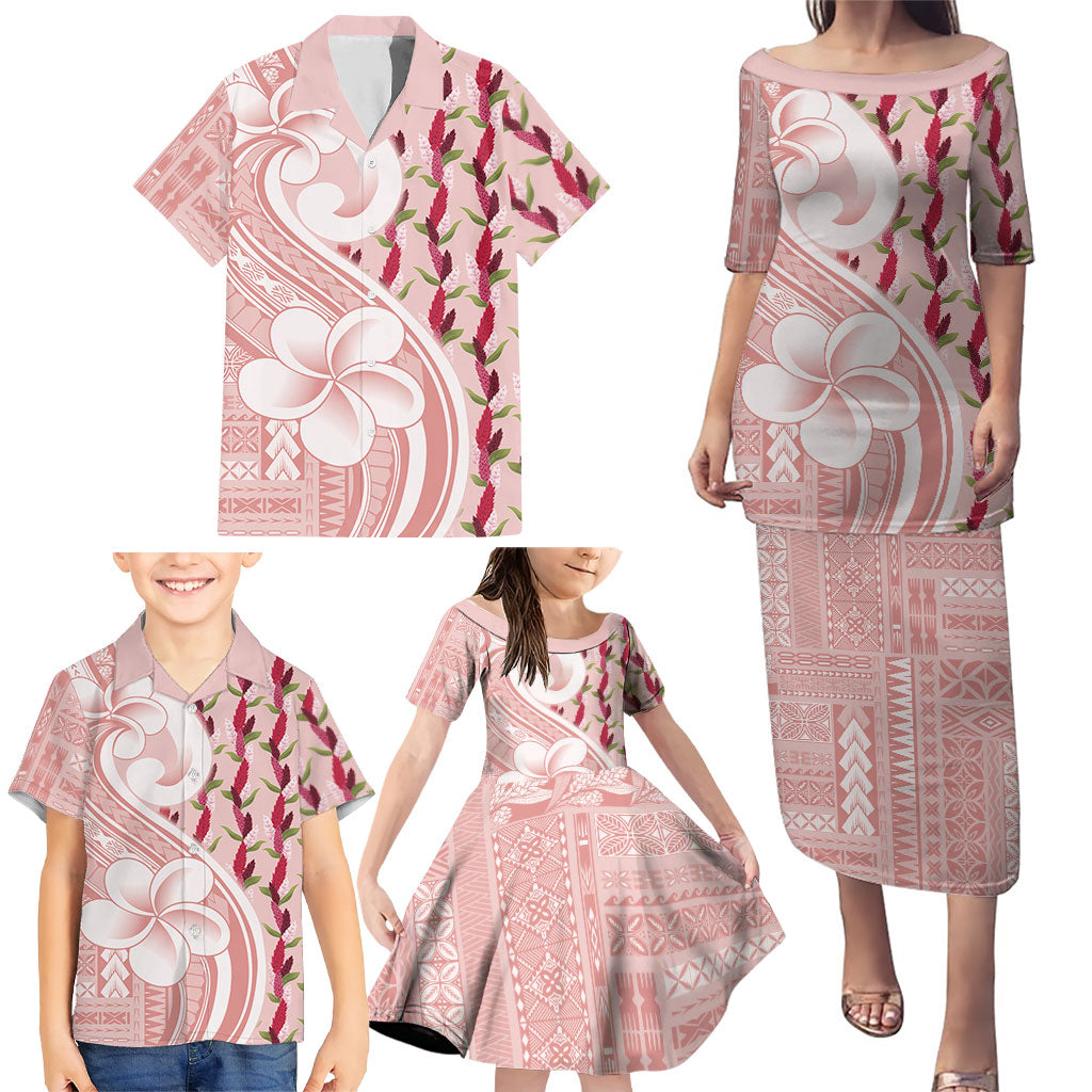 Samoa Teuila Family Matching Puletasi and Hawaiian Shirt Pink Samoan Siapo Motifs