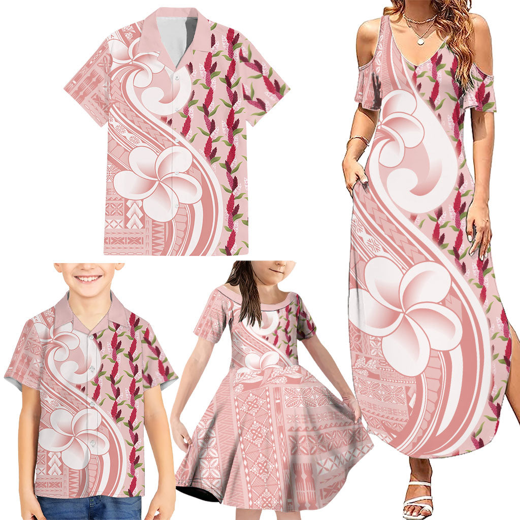 Samoa Teuila Family Matching Summer Maxi Dress and Hawaiian Shirt Pink Samoan Siapo Motifs LT05 - Polynesian Pride