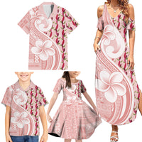 Samoa Teuila Family Matching Summer Maxi Dress and Hawaiian Shirt Pink Samoan Siapo Motifs