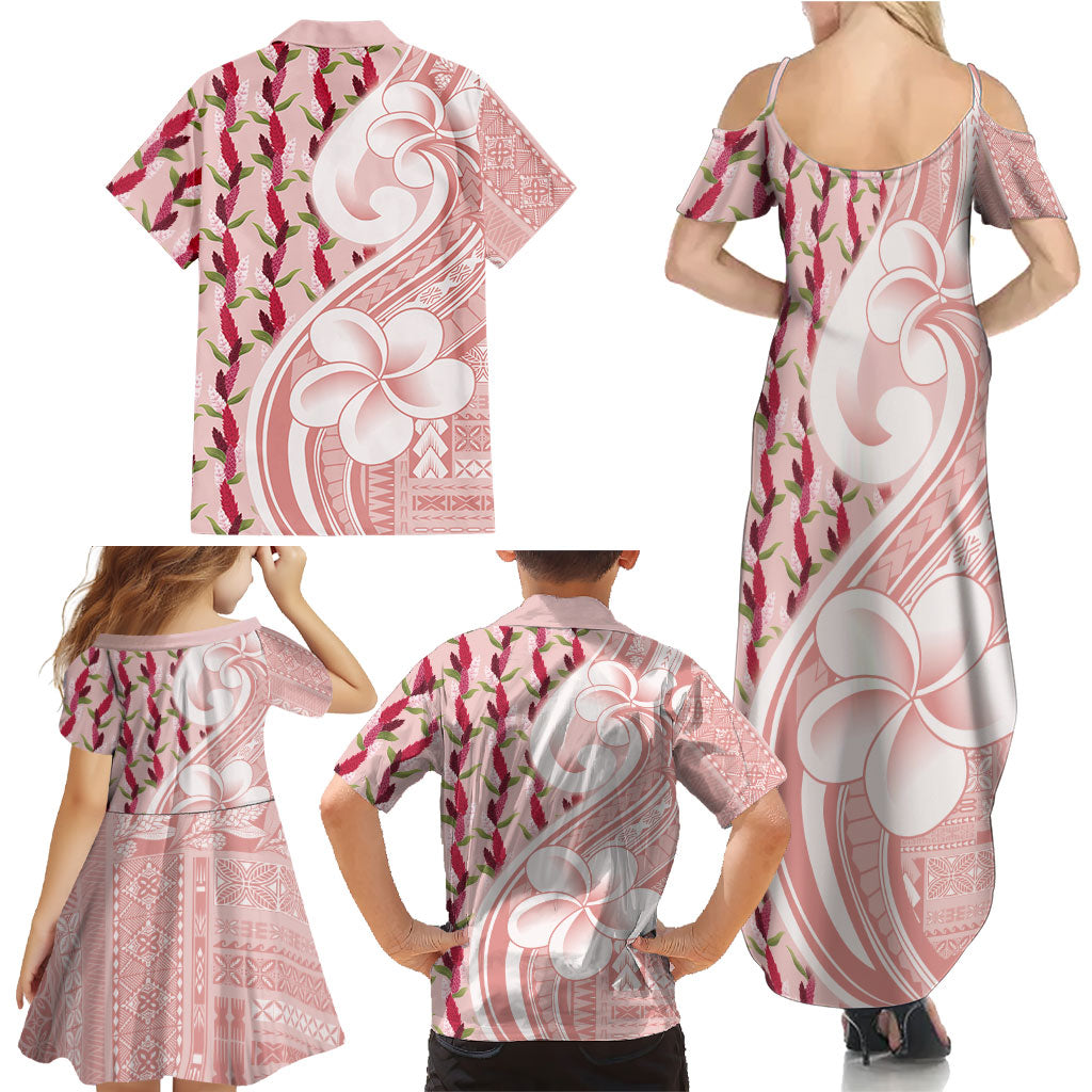Samoa Teuila Family Matching Summer Maxi Dress and Hawaiian Shirt Pink Samoan Siapo Motifs
