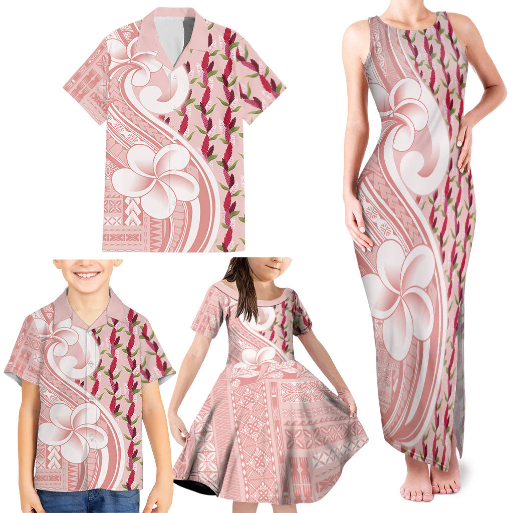 Samoa Teuila Family Matching Tank Maxi Dress and Hawaiian Shirt Pink Samoan Siapo Motifs LT05 - Polynesian Pride