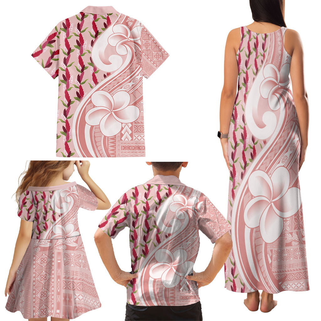 Samoa Teuila Family Matching Tank Maxi Dress and Hawaiian Shirt Pink Samoan Siapo Motifs