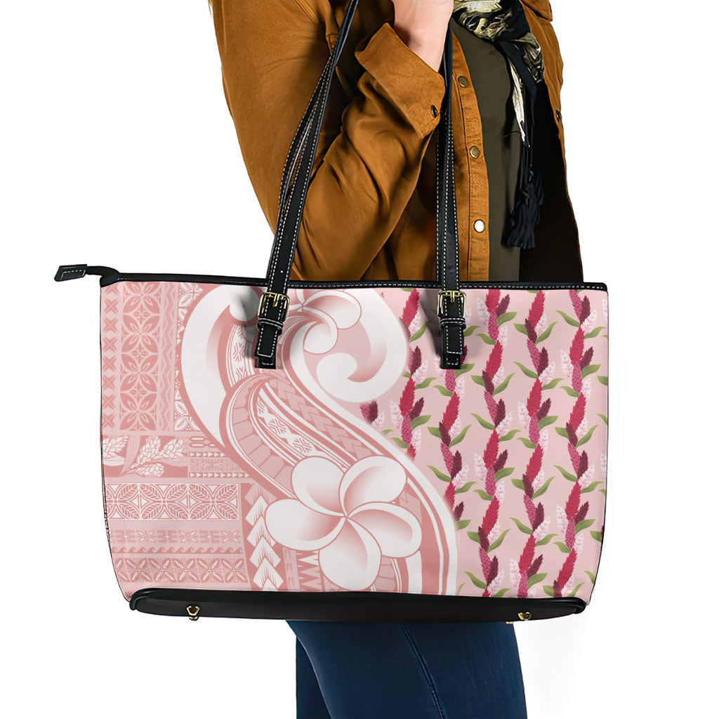 Samoa Teuila Leather Tote Bag Pink Samoan Siapo Motifs
