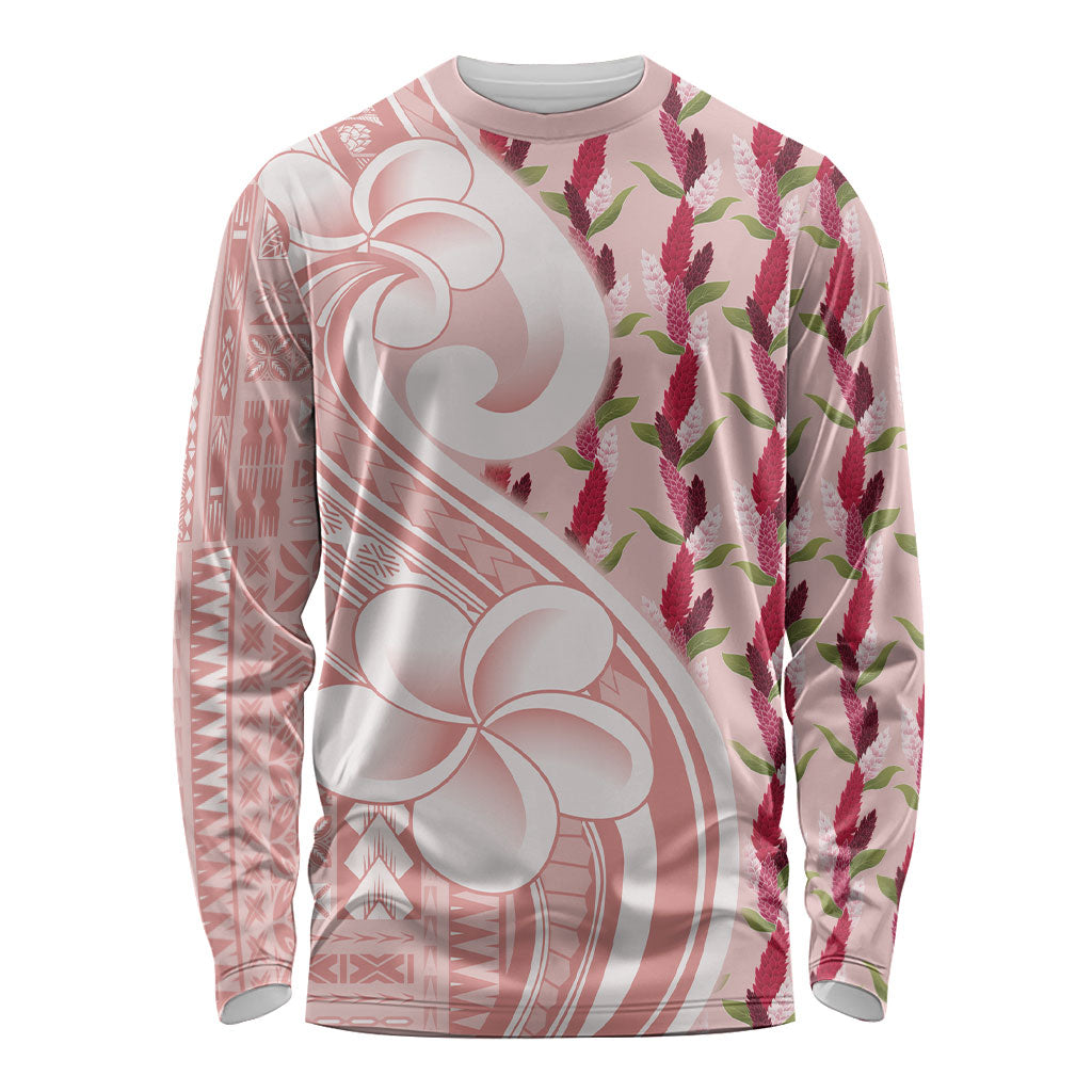 Samoa Teuila Long Sleeve Shirt Pink Samoan Siapo Motifs