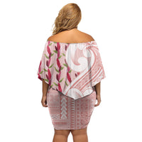 Samoa Teuila Off Shoulder Short Dress Pink Samoan Siapo Motifs