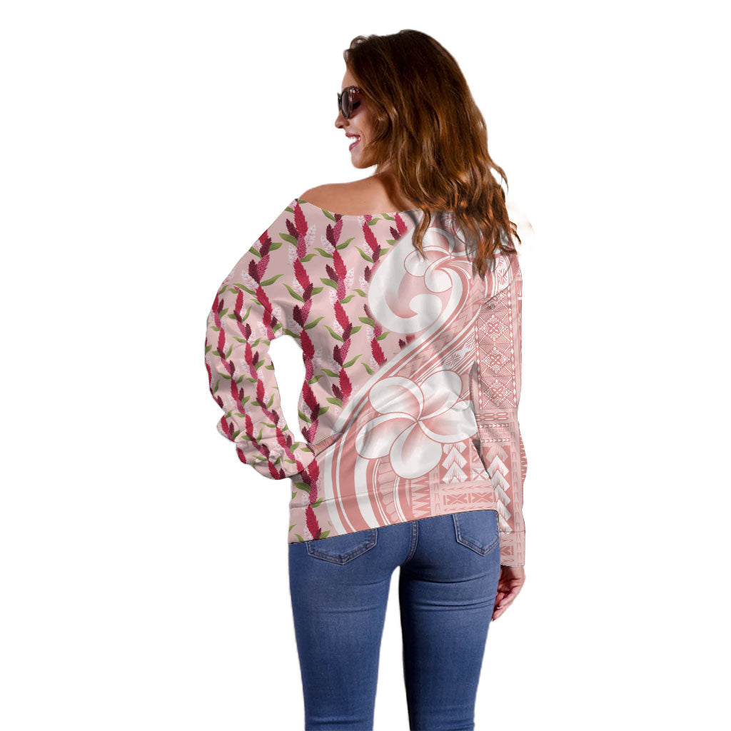 Samoa Teuila Off Shoulder Sweater Pink Samoan Siapo Motifs