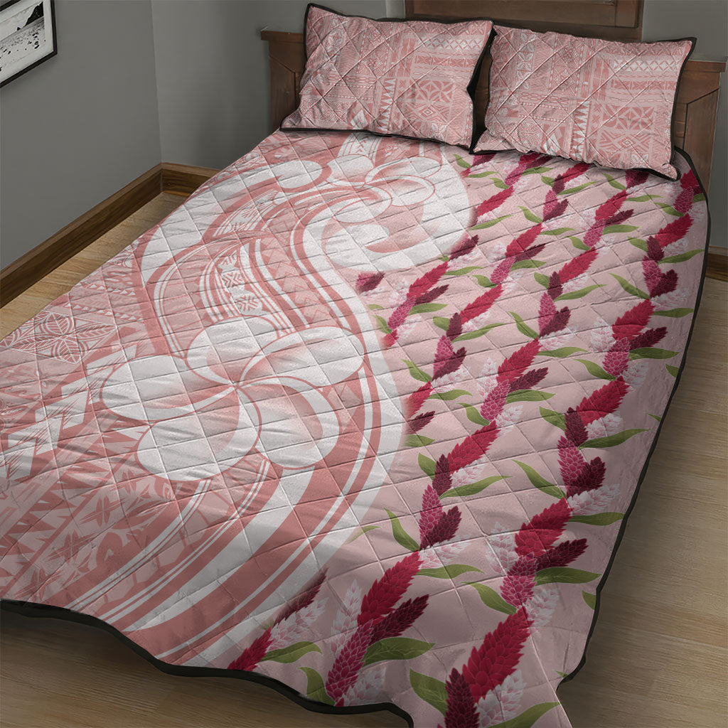 Samoa Teuila Quilt Bed Set Pink Samoan Siapo Motifs
