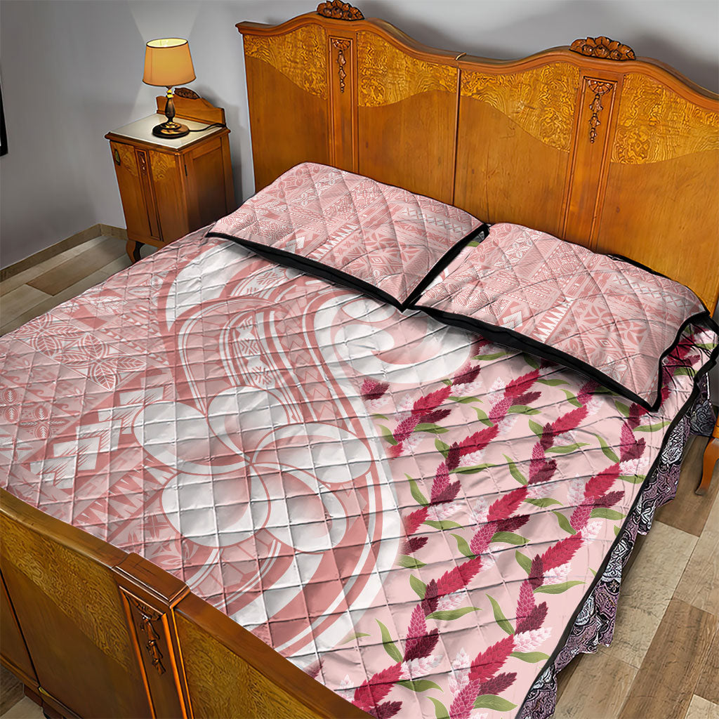 Samoa Teuila Quilt Bed Set Pink Samoan Siapo Motifs