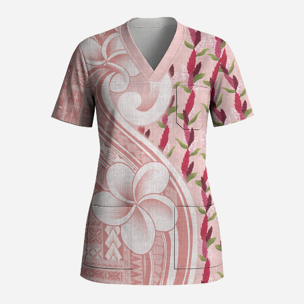 Samoa Teuila Scrub Top Pink Samoan Siapo Motifs